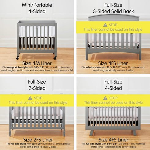 3mm 4M 4 38x24 Halo Mini Crib Breathable Mesh Liner, Classic Mesh, Gray, Size Covers Sides FITS MINI Cribs