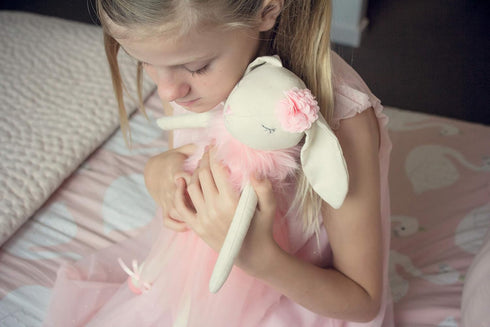 Lilly The Bunny, Beautiful Cream Cotton Linen Plush Doll with Floppy Ears, Authentic Pink Ballerina Tutu, Cuddly Fur Top