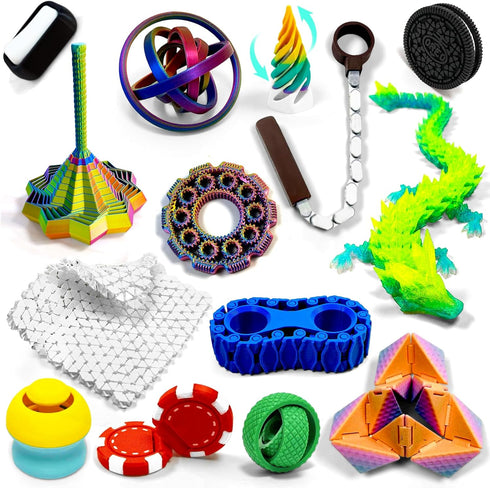14-in-1 3D Printed Fidget Set for Adults - Sensory Anxiety Relief with