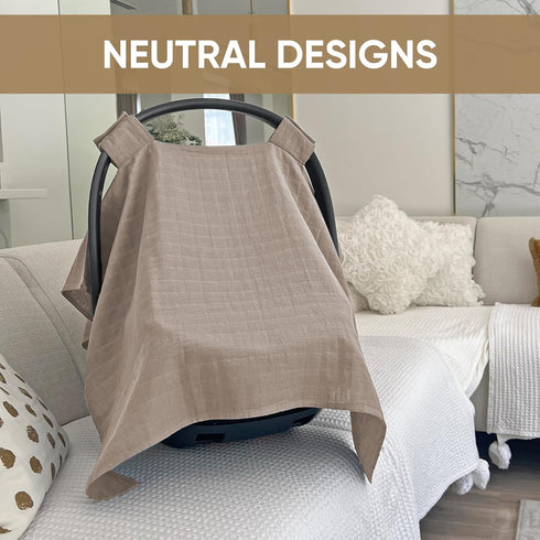 MOZAH Baby Car Seat Cover - Warm Taupe, 100% Organic Muslin, Soft, Breathable and Lightweight Baby Essentials