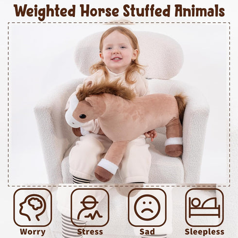 24", 4.4lbs, Weighted Horse Stuffed Animals, Large Stuffed Horse Plush Cute Farm Animal Plush Toy, Weighted Pony
