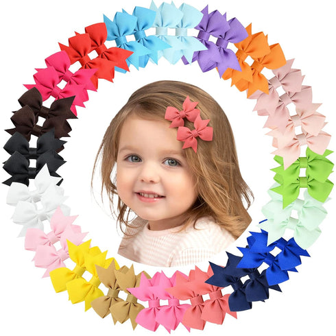 40PCS 2 Inch Baby Hair Bows Clips for Girls, Grosgrain Ribbon Fully Lined Infant Hair Clips Accessories for Baby Girls