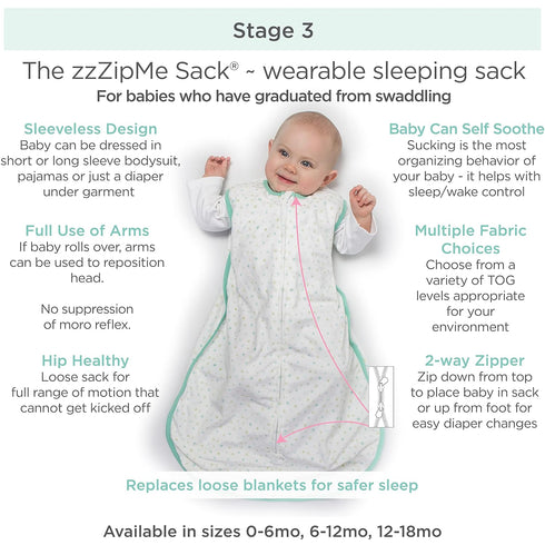 Amazing Baby Microfleece Sleeping Sack, Sterling Playful Dots, Large 12-18 Month, 2-Way Zipper, Wearable Blanket