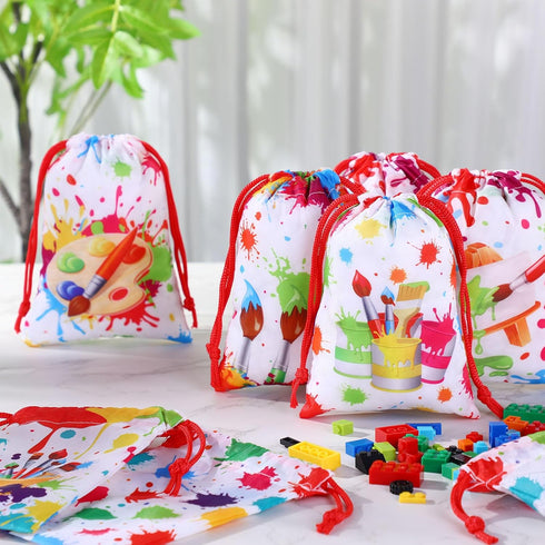 Honoson 24 Pieces Paint Art Gift Favor Bags, Painting Theme Drawstring Bags for Kids Art Party Birthday Decorations