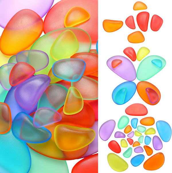 144 Pcs Rainbow Stacking Stones - Translucent Colorful Pebbles for Light Table Toys, Math Manipulatives for Montessori