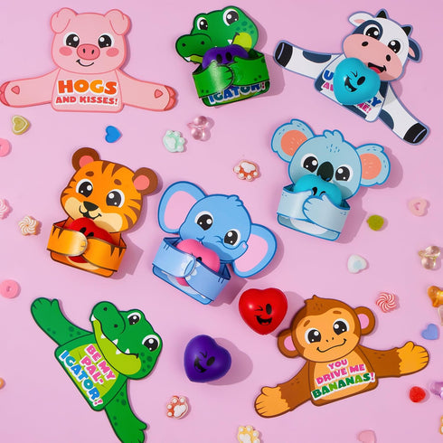 28 JOYIN PCS Valentine Animal Cards with Heart Stress Ball, Heart Shape Squishy Toy Stress Relief Fidget Toy