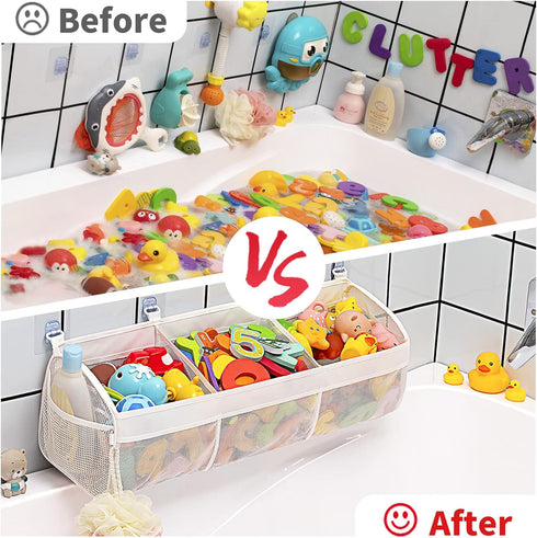 Original 3 Compartment Horizontal Bath Toy Organizer for Tub, Capacity Upgrade Storage Holder for Easy Access