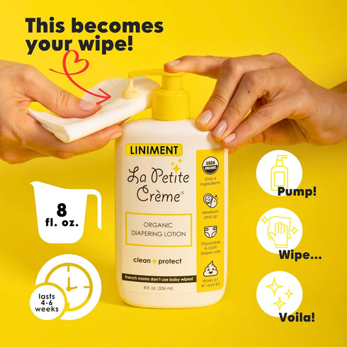 (8 oz) La Petite Creme French Premium Liniment Baby Lotion - Diaper Cream Alternative to Wet Wipes - Gentle Moisturizer