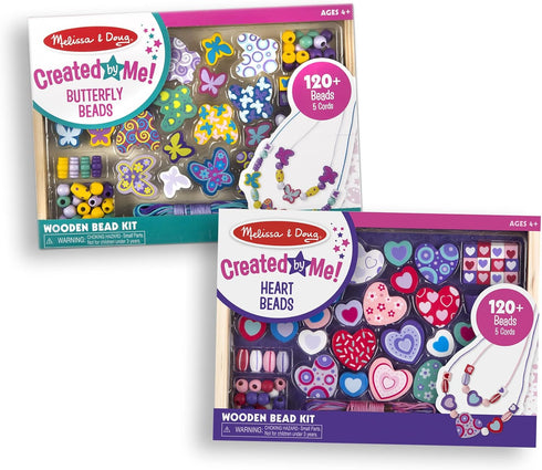 Melissa & Doug Sweet Hearts and Butterfly Friends Bead Set of 2 with 250+ Wooden Beads