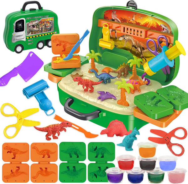 Crelloci Dinosaur Color Dough Set Tools Dino World 26 PCS Playsets Toy