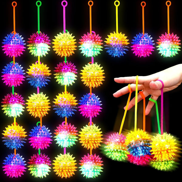 Wettarn 24 Pack Light up Spiky Balls for Kids 2.6" LED Glow