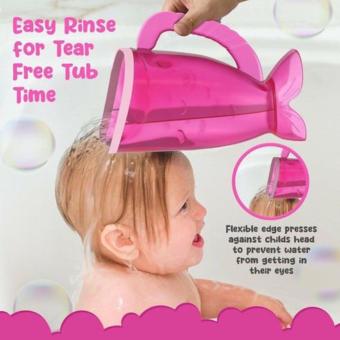 Pink Baby Rinser Cup and Bath Pail - Non-Toxic, BPA-Free, Tear-Free Bathing Accessory for Kids