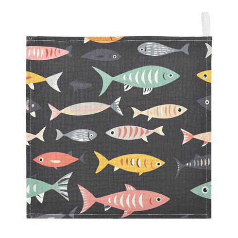 YETTASBIN 4 5 Pack Fish Muslin Baby Hand Washcloths, Soft Cotton Bath Face Towel, Layers Extra Absorbent Feeding Burp