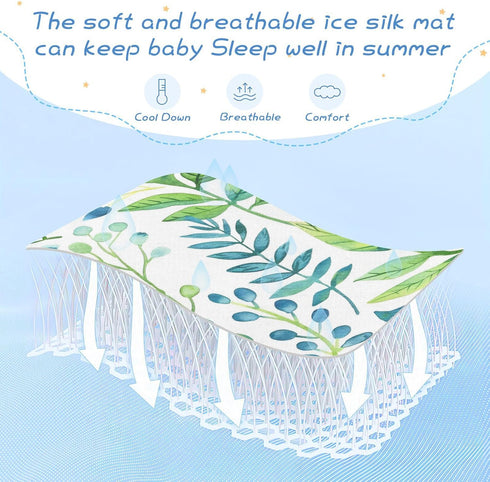 SyXIOP 28" 52" Blue-Green Leaves Cooling Baby Waterproof Crib Mattress Cover x Breathable Pads for Bed for Kids, Adult