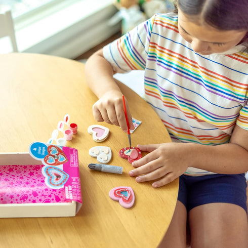 Melissa & Doug Created by Me! Wooden Heart Magnets Craft Kit - 4 Designs, 4 Paints, Stickers, Glitter Glue, 8.75 x 5