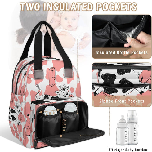 Mularoka Backpack Backpack Milk Cow Tattoo Diaper Bag with Insulated Pockets USB Charging Port for Work Travel Holiday