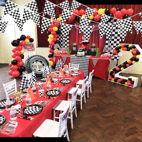 Piokio 100ft Black and White Checkered Flag Banner for Racing Birthday Decorations, Nascar Cars Party Supplies