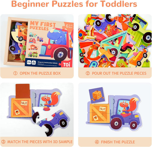 Toi 6 Packs Large Piece Toddler Jigsaw Puzzles - Animal Shaped Floor Puzzles for Kids Aged 2.5+