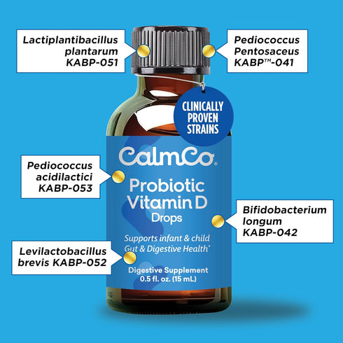 D3, Recommended, 15ml (Pack 1) CalmCo Probiotic Vitamin D Drops - Supports Infant & Child Gut Health, Helps Reduce Gas