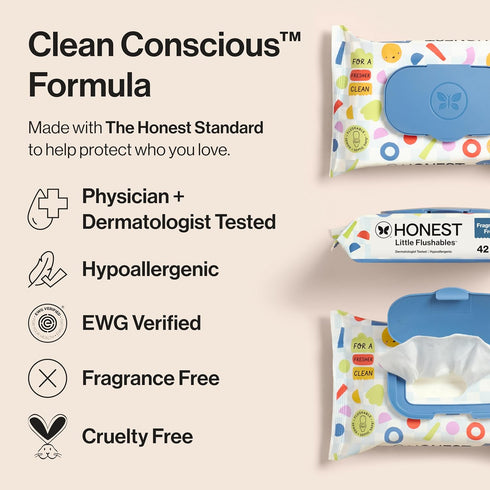 126 Count The Honest Company Toddler Hypoallergenic Flushable Wipes
