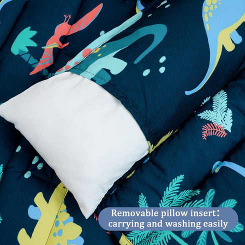 PHF Toddler Nap Mat with Removable Pillow and Minky Fleece Blanket, Dinosaur Design for Kids