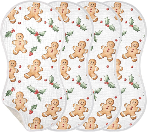 Set 4 Pack vvfelixl Baby Burp Cloths Cute Gingerbread Man Baby Newborn Cotton Burping Cloths Babys Washcloths