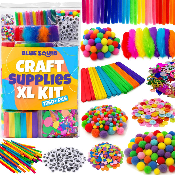 Blue Squid 1750+pcs Craft Kits for Kids, Ages 4-9 Girl Boys Gifts
