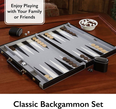 Pennsylvania Ave Backgammon Board Game Set, Mainstreet Classics by GLD Products, Black/White/Wood/Gry, 16-20 inches
