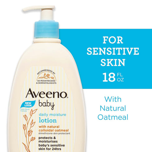 Aveeno Baby Daily Moisture Body Lotion for Delicate Skin, Natural Colloidal Oatmeal & Dimethicone, Hypoallergenic Moisturizing Lotion, Fragrance- & Paraben-Free, Twin Pack, 2 x 18 fl. oz