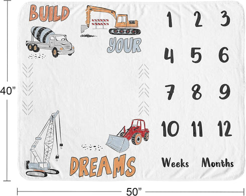Sweet Jojo Designs Construction Truck Boy Milestone Blanket Monthly Newborn First Year Growth Mat Baby Shower Memory