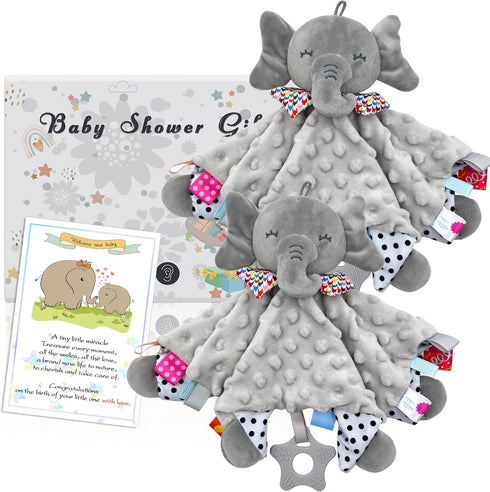 2-Pack Elephant Loveys for Babies, Soft Security Tag Blankets for Boys and Girls, Christmas Baby Gifts