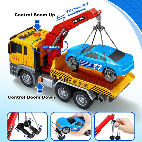 3 4 5 6 12" 3 4 5 6 SpringFlower Tow Truck Toy, Years Old Boy Toddlers Truck Vehicle, Large Tow Toy with Racing Car