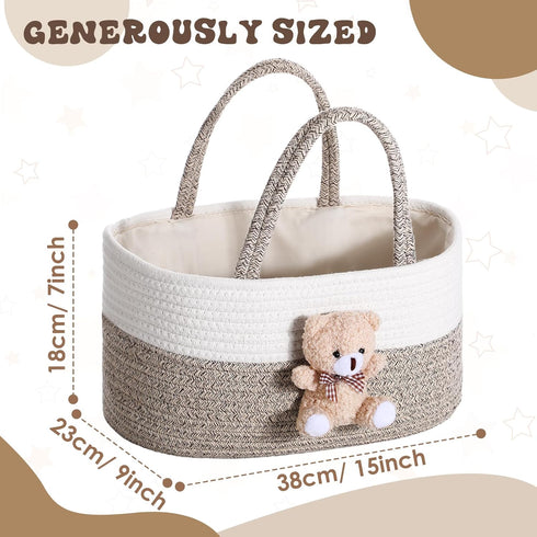 FoldTier Bear Diaper Caddy Organizer Cart Storage for Nursery with Handle, Bear Baby Shower Basket Gift Bath Caddy