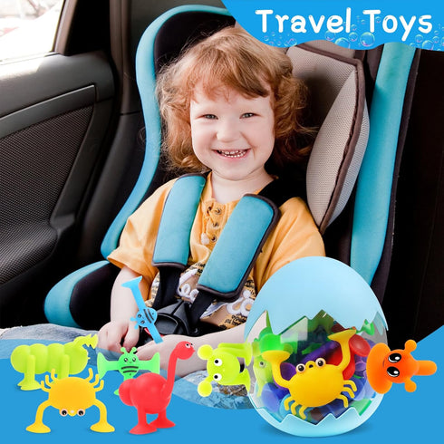 Auvitaya 30 4-8, 3 4 5 6 7 PCS Suction Cup Toys, Baby Bath Tub Toy with Eggshell, Silicone Shower Toys for Age Suction