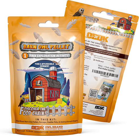 Barn Owl Pellet Kit, Jumbo 2 Inches and Larger, Science Tools & Chart for Teachers, Kids, and Students