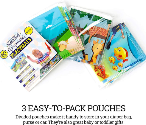 40 Pack Disposable Placemats for Baby, 12" x 18" Sticky Kids Eating Mat, Toddler Place mat for Restaurants