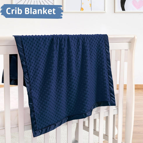 30 40) Pro Goleem Baby Soft Minky Dot Blanket with Silky Satin Backing Baby Gifts for Boys and Girls (Navy Blue, x