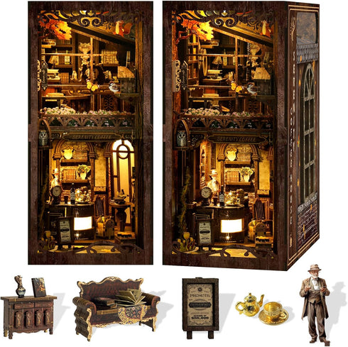Kangomelon DIY Book Nook Kit Wooden Bookshelf Miniature Serenity Coffee House Kit 3D