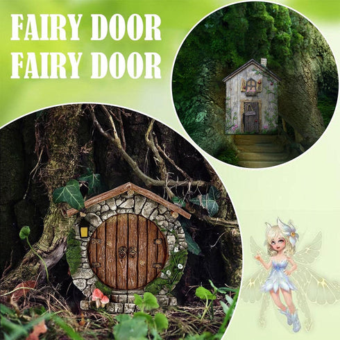 Miniature Fairy Garden Doors and Windows for Trees - Outdoor Wooden Statues & Garden Sculptures
