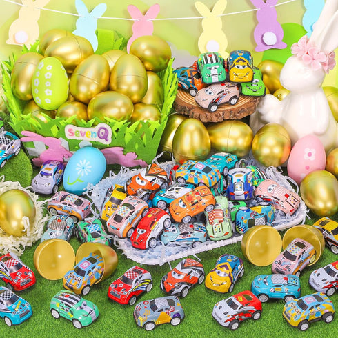 24 SevenQ Toy Cars Easter Basket Stuffers Pcs, Prefilled Easter Egg Fillers Race Car Party Favors for Kids Birthday