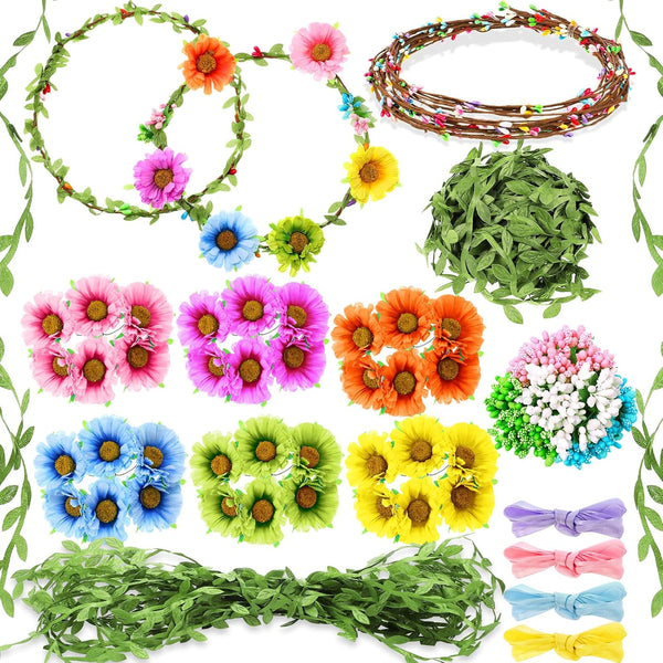 Syhood 109 Pieces Daisy Crowns Making Kit, Flower Crown Wreath Headbands and Bracelets Craft Kit for Girls