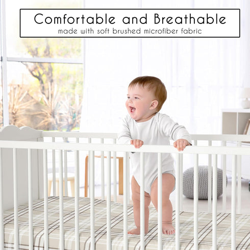 Sweet Jojo Designs Fitted Baby Crib Sheets (Taupe Plaid) for Boys/Girls, Infant Nursery, Toddler Room - Standard Size