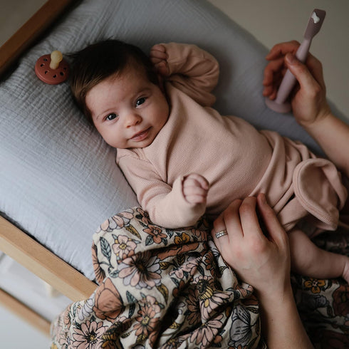 mushie Muslin Baby Swaddle Blanket, 100% Organic Cotton, Retro Flowers