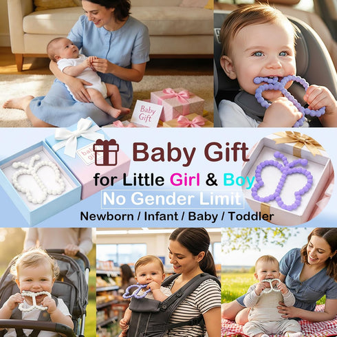 2 3 (2, Pcs Baby Teething Toys Silicone Butterfly Teething Rings Over Months - Baby Essentials Sensory Chew Toys -Baby