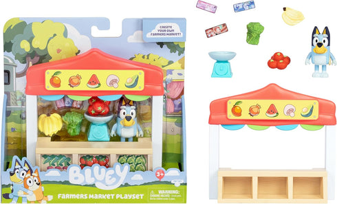 Bluey Mini Playsets Farmers Market Playset with Articulated Figure, Shopping Bag, and Accessories
