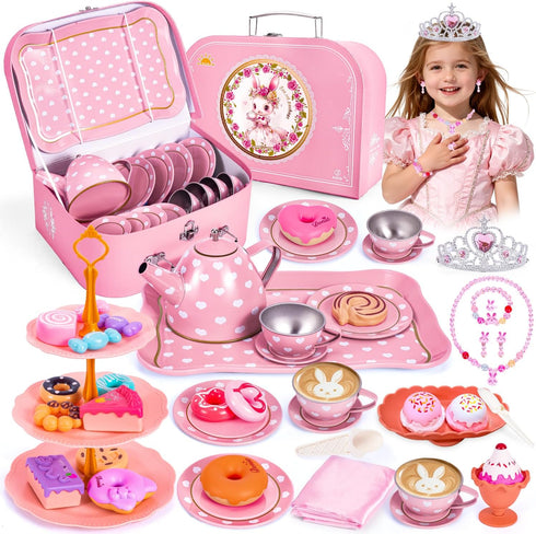Hohosunlar Tea Party Set for Little Girls, Princess Tea Time Toy for Toddler,