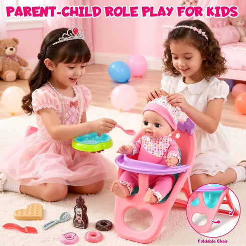12'' Set 32 12 Playset 3 4 5 DRAMATION Interactive Baby Doll with Crib and High Chair, PCS Baby Doll Toys Make Sounds