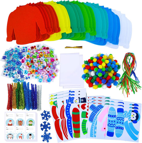 24 Sets Winlyn Christmas Craft Kits Winter Crafts DIY Ugly Sweater Ornaments Decorations Festive Foam Stickers