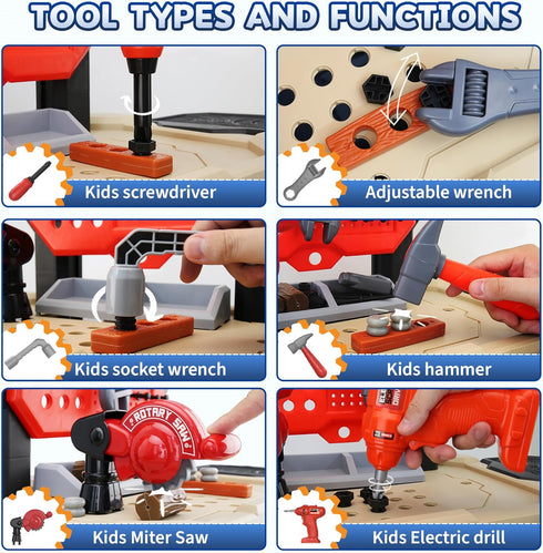 Set, 79pcs Set Playset, 3-5 Toddler Tool Bench Pretend Construction Toy with Drill for Kids Workbench Tool Bench