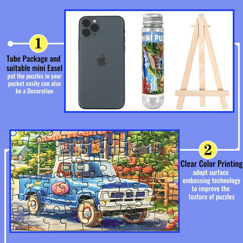 Small Jigsaw Puzzles for Adults 150 Pieces Vintage American Street View Mini Puzzles, 6 x 4 Inches, 3 Pcs, Mini Easel